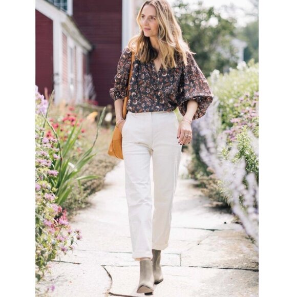 ABLE Boho Floral Top Blouse Sz.3XL Brown 100% Cotton Puff Sleeve Career Cottage - Picture 3 of 15